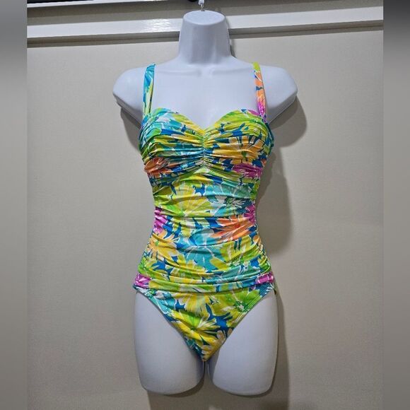 Bleu Rod Beattie Spring It On Shirred Bandeau One Piece Swimsuit NWOT Size 4 - Picture 3 of 5